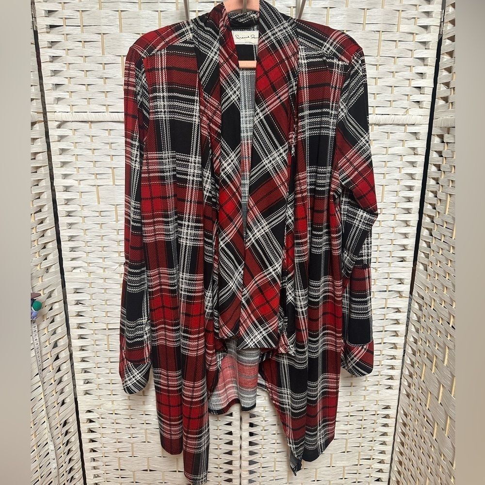 French Laundry wrap shawl flannel look open front red black‎ white OS
